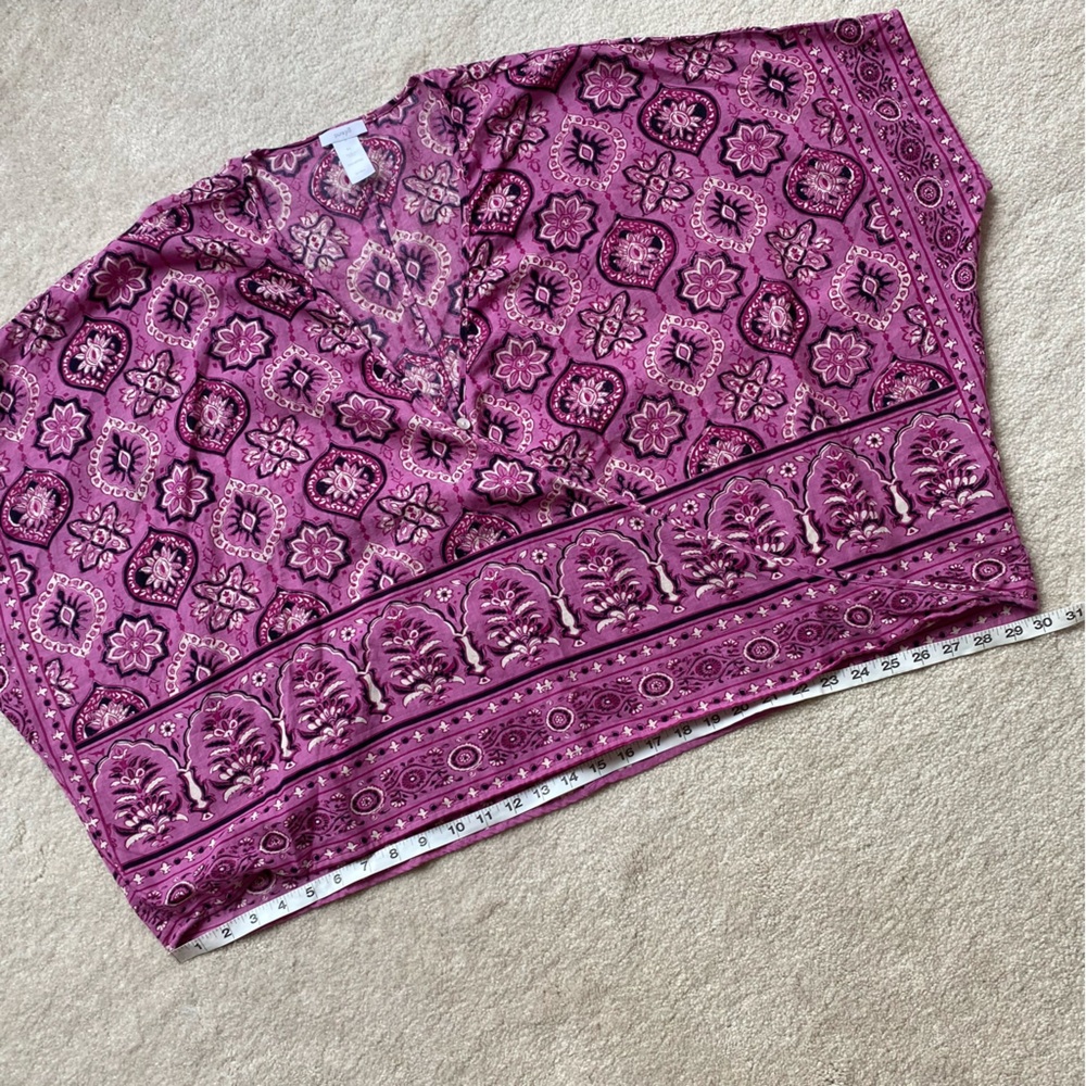 PURE JILL Cotton Mixed-medallion Print V-neck Poncho Top, Pink, Size S-L - Picture 13 of 17